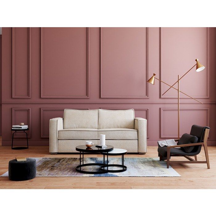 Canapé convertible express en velours côtelé beige - VENTE-UNIQUE - LORETO - 3 places - Quotidien - 140x190cm