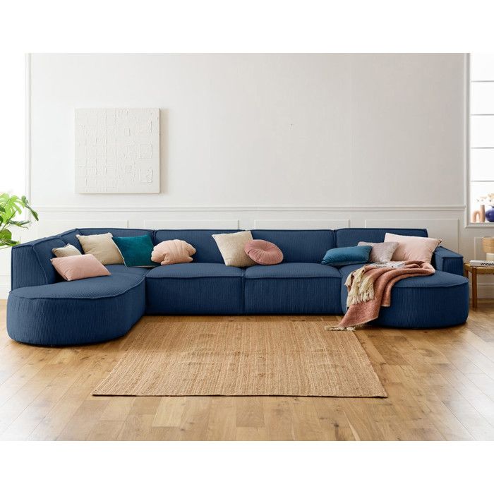 Spiaggia - canapé panoramique d'angle gauche - 7 places - en velours côtelé - Bleu