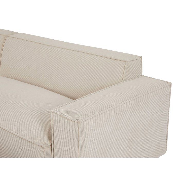 Canapé d'angle gauche et pouf en velours côtelé beige BORORE - Vue supplémentaire 2