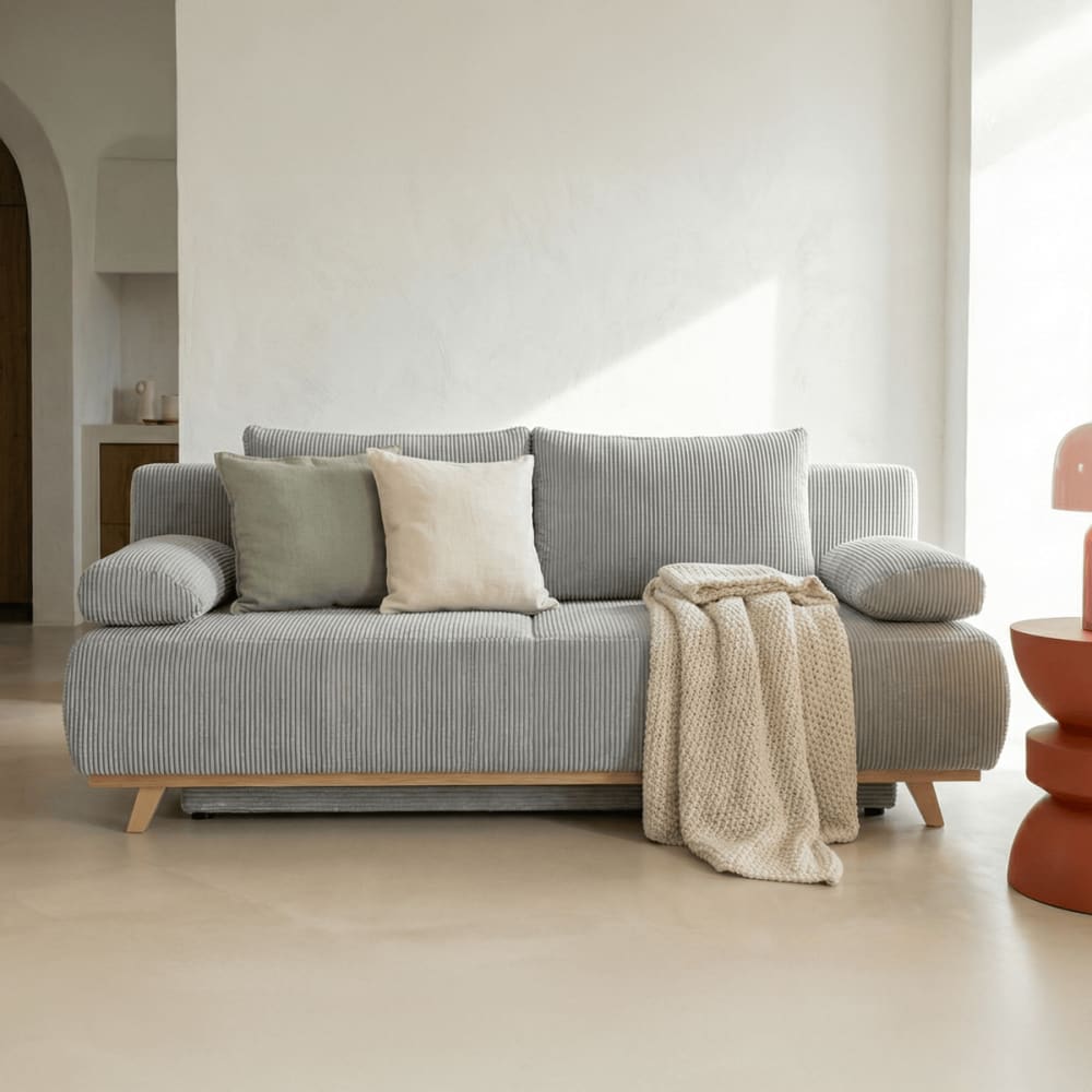 laria-new - Canapé convertible velours côtelé Gris