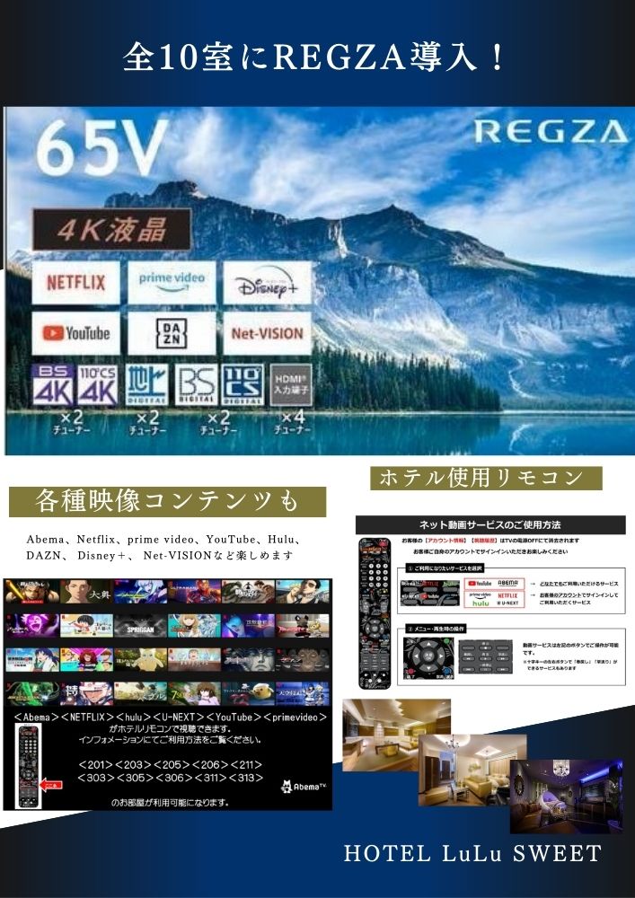 全客室にREGZA導入!サブスクも大画面で楽しめます