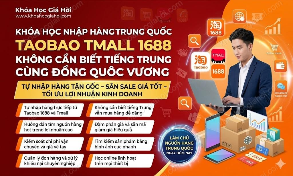 Khóa Học Nhập Hàng Trung Quốc Taobao Tmall 1688 Không Cần Biết Tiếng Trung Cùng Đồng Quôc Vương