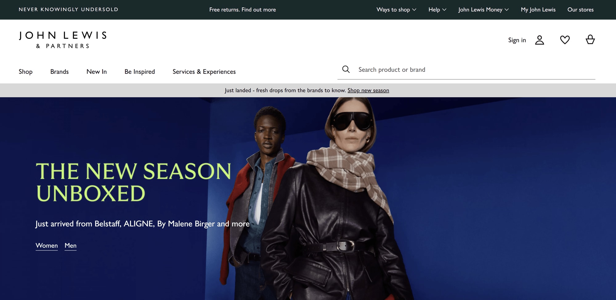 The John Lewis homepage, marked up by Roxmore