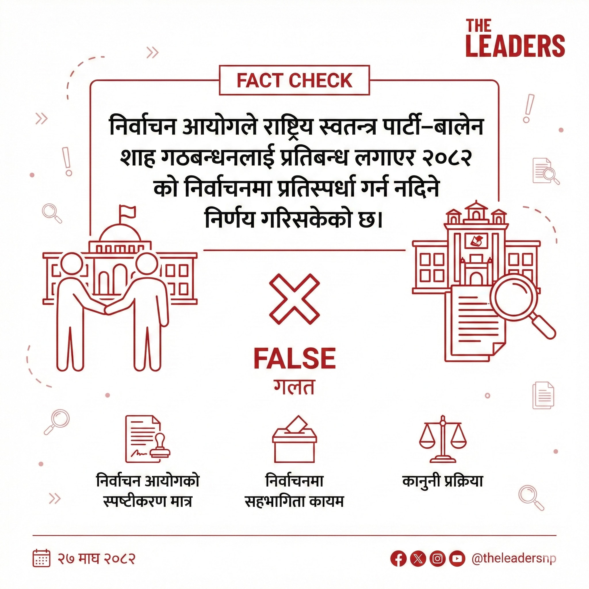 The Rastriya Swatantra Party–Balendra Shah alliance has been banned by the Election Commission and cannot contest the 2026 elections.