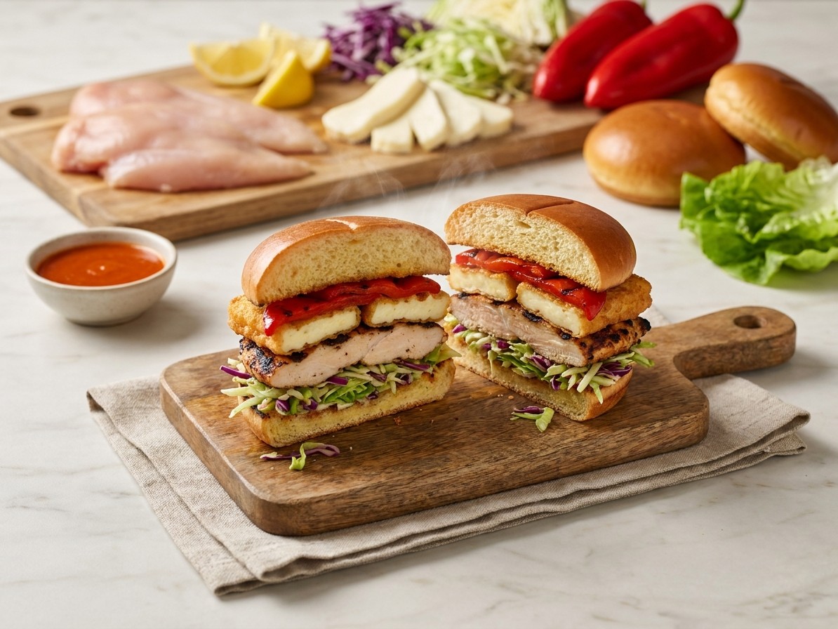 15-Minute Chicken & Halloumi Burgers