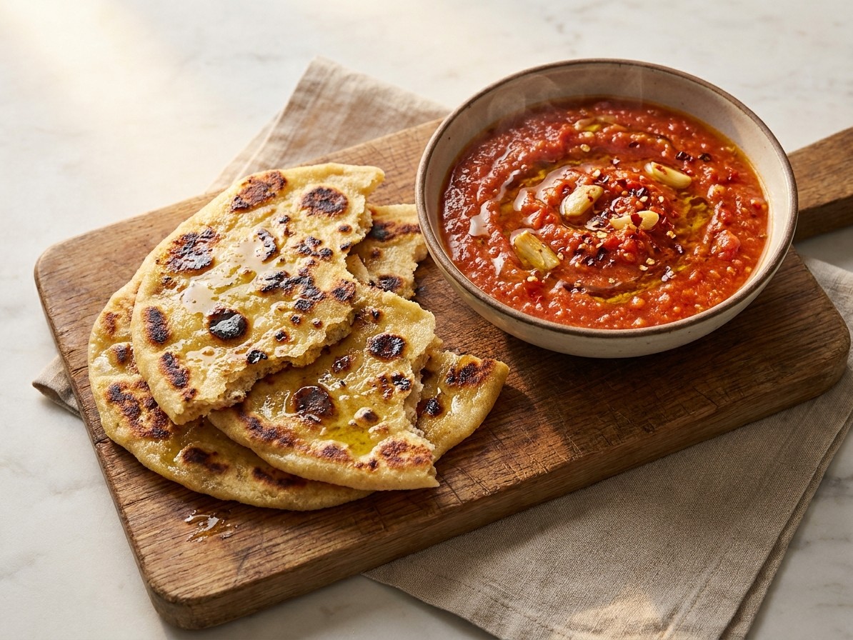 Algerian Berber Flatbread with Roasted Pepper Sauce