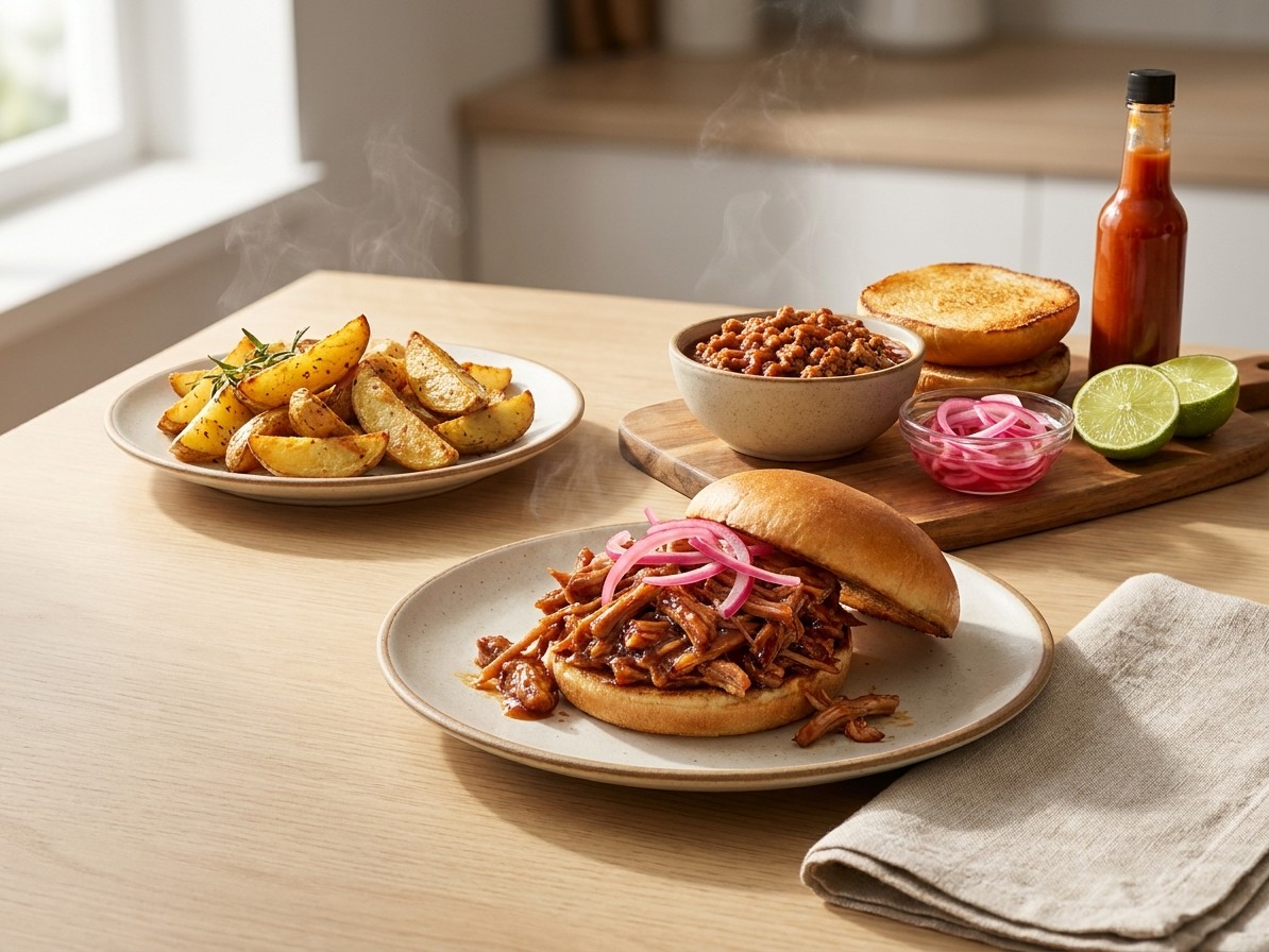 BBQ Pork Sloppy Joes with Sweet Potato Wedges