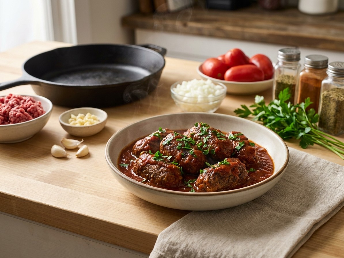 Algerian Kefta Meatballs in Tomato Sauce