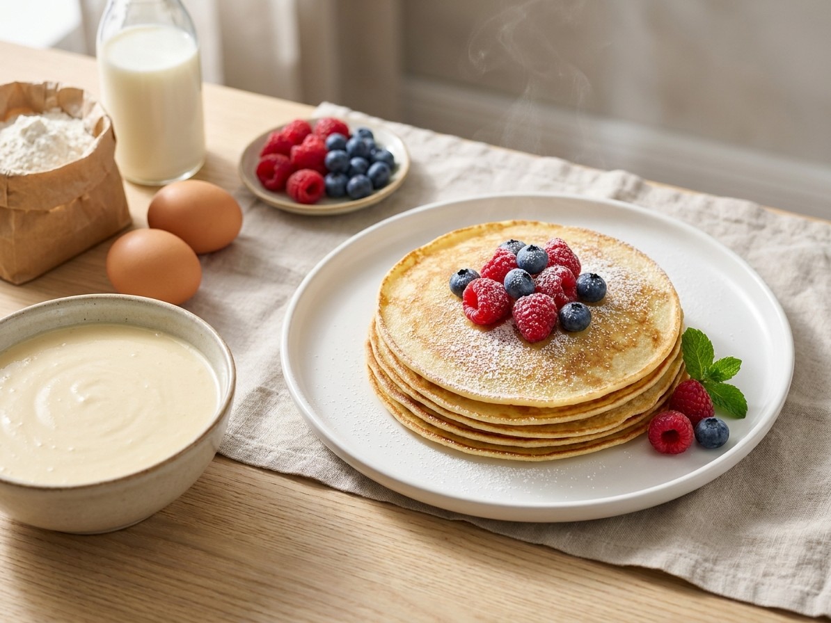 Easy Thin Pancakes with Fresh Berries