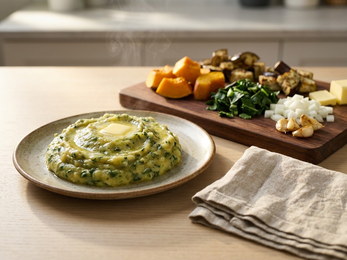 Antiguan Chop Up (Mashed Eggplant, Pumpkin and Callaloo)