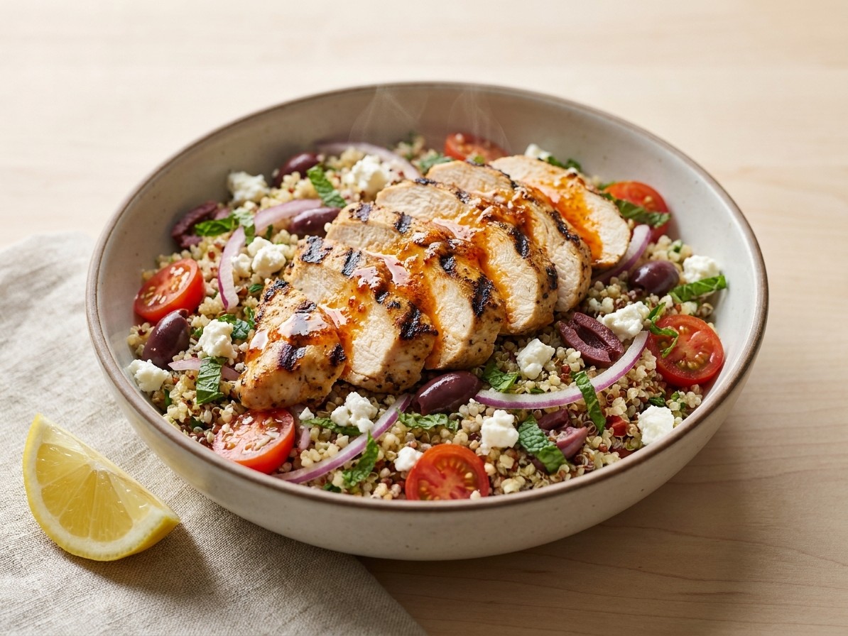 Griddled Chicken and Quinoa Greek Salad