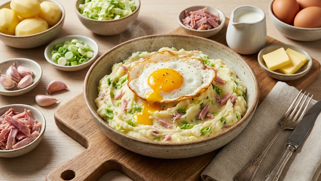 Ham Hock Colcannon with Fried Eggs