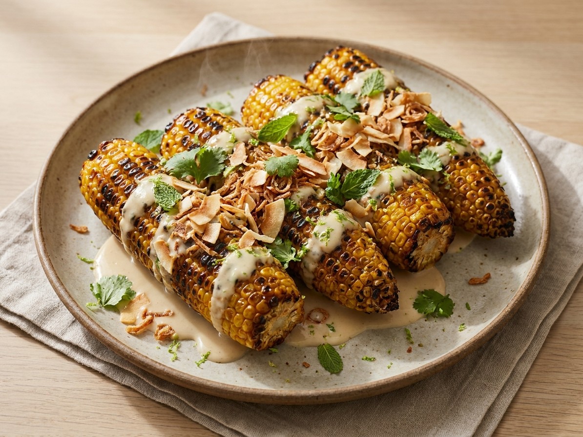 Charred Corn on the Cob with Lime, Green Chilli and Coconut Butter