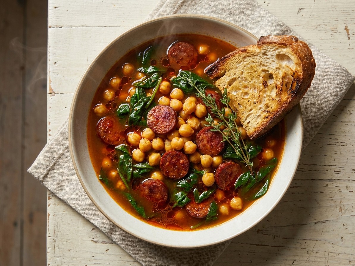 Chickpea, Chorizo and Spinach Stew