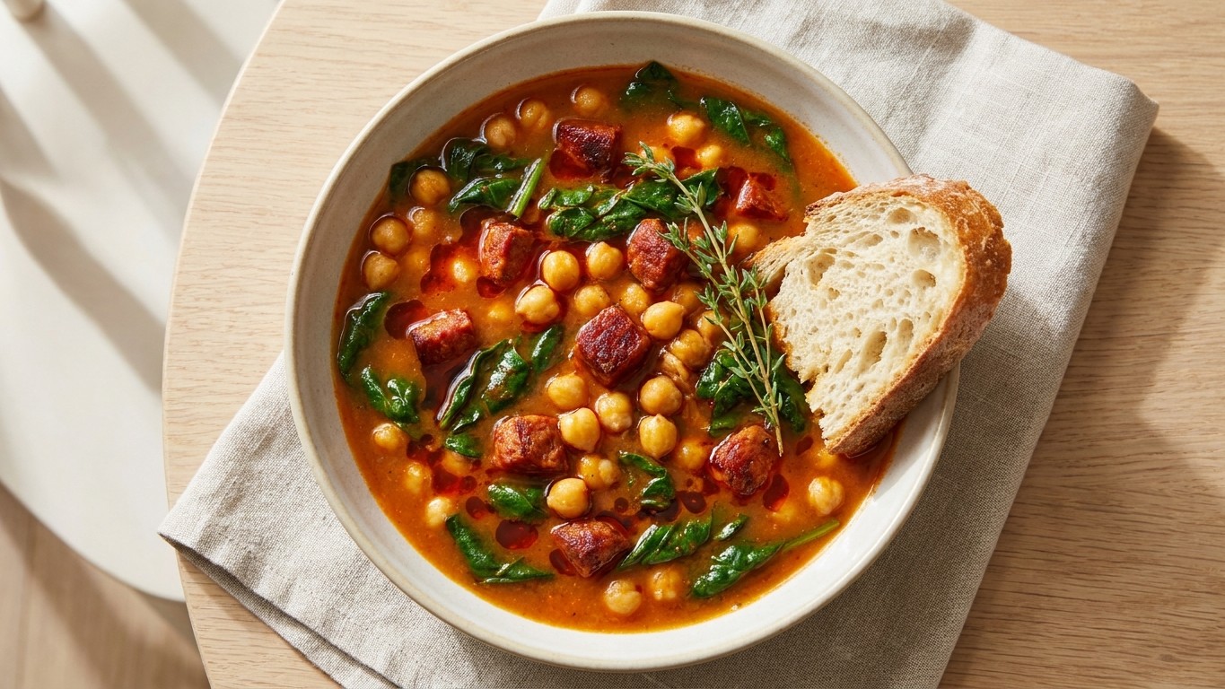 Chickpea, Chorizo and Spinach Stew