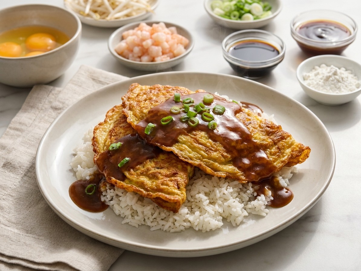 Egg Foo Young with Shrimp Gravy