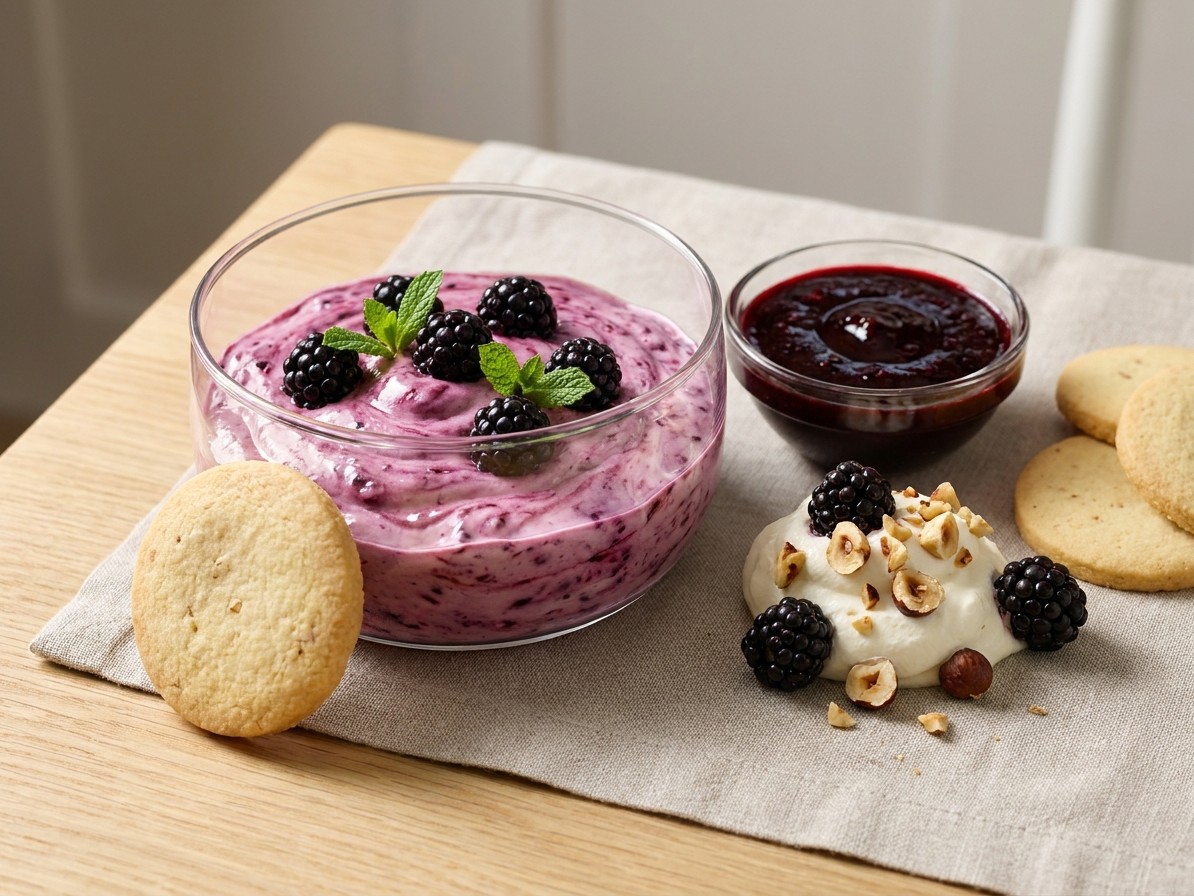 Blackberry Fool with Hazelnut Biscuits