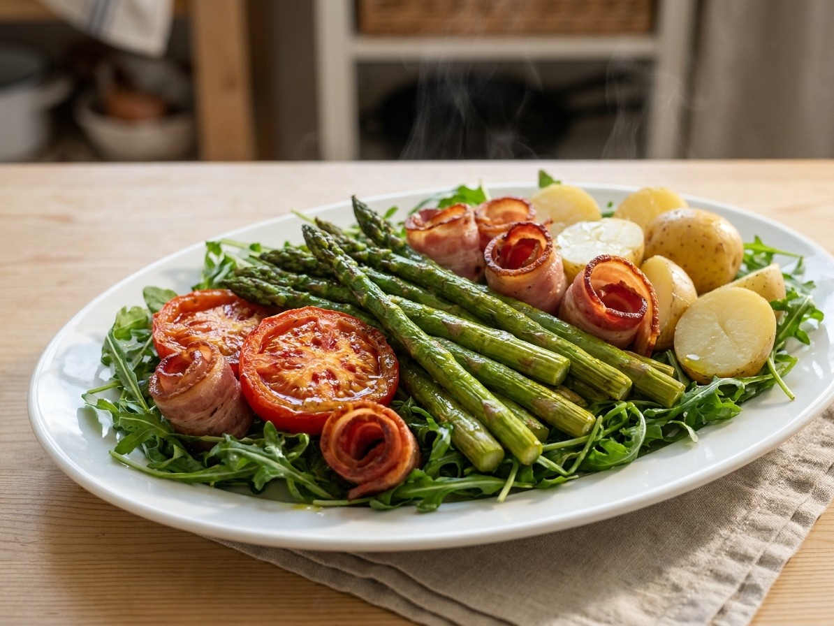 Warm Roasted Asparagus Salad with Crispy Bacon