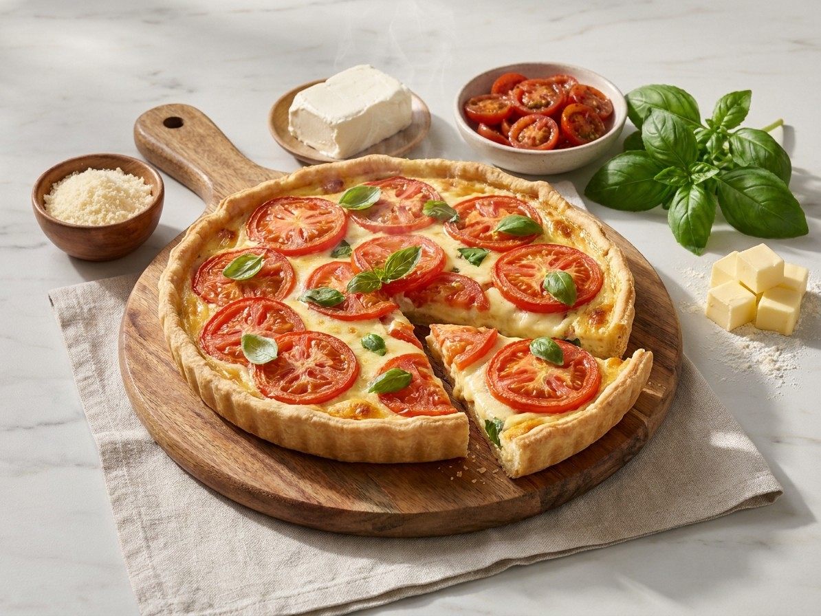 Cream Cheese Tart with Marinated Tomatoes