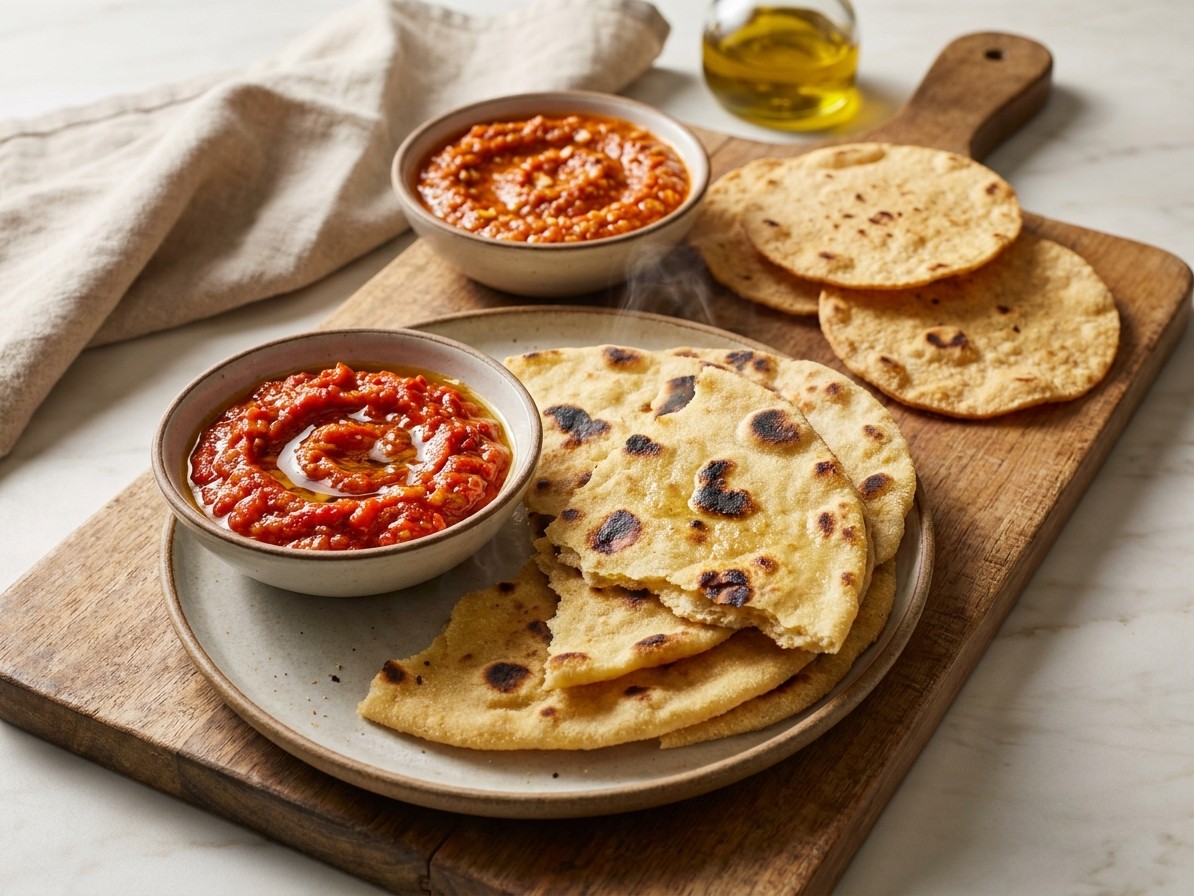 Algerian Berber Flatbread with Roasted Pepper Sauce