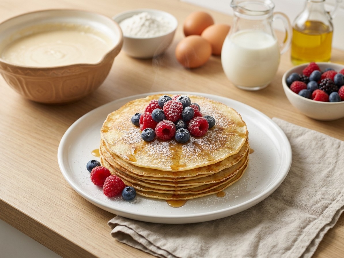 Easy Thin Pancakes with Fresh Berries