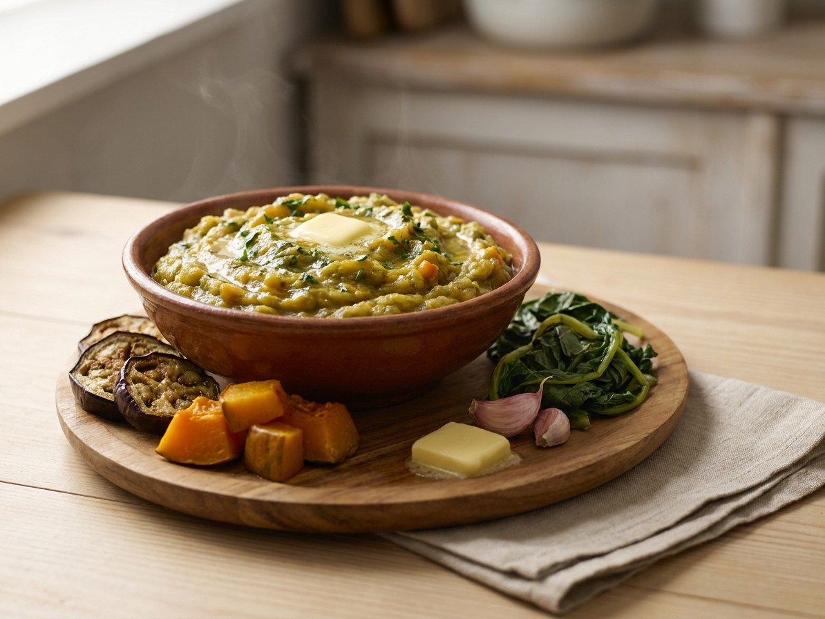 Antiguan Chop Up (Mashed Eggplant, Pumpkin, and Callaloo)