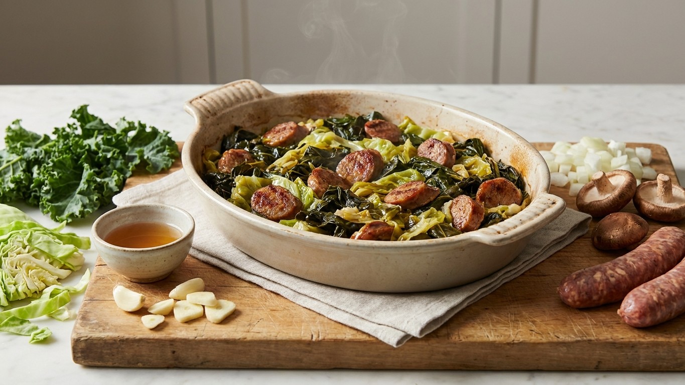 Crispy Sausages and Greens