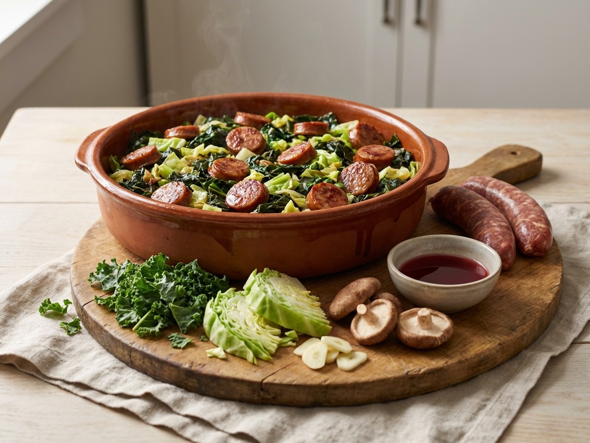Crispy Sausages and Greens