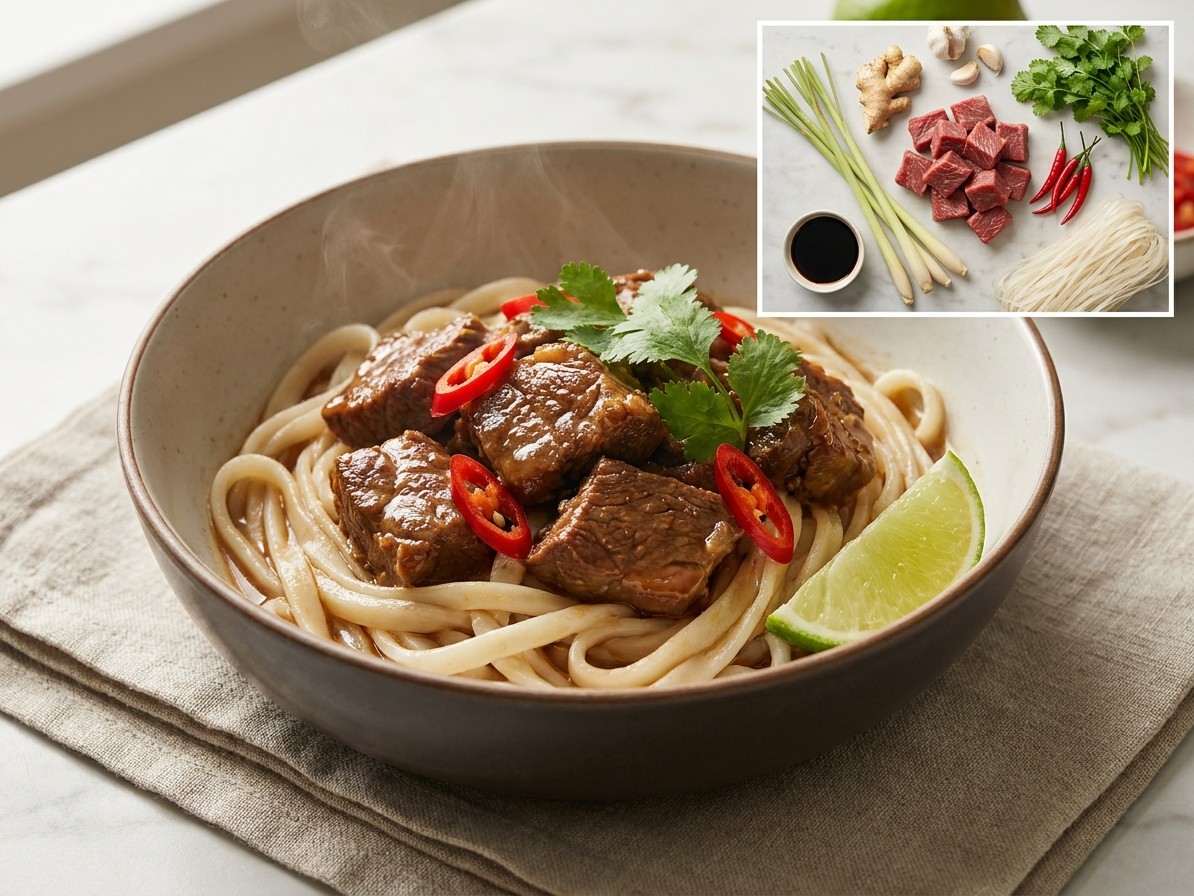 Lemongrass Beef Stew with Rice Noodles