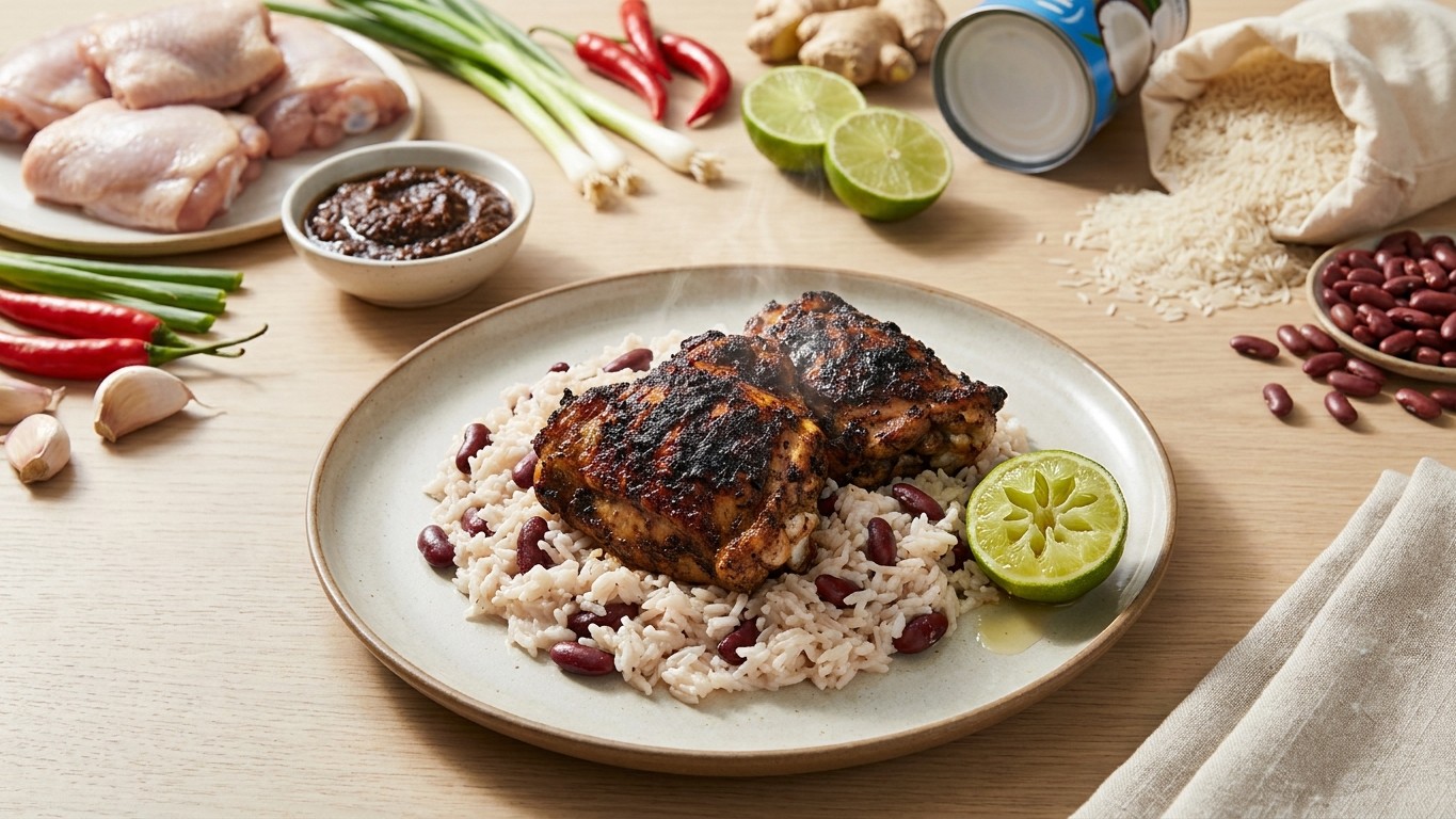 Jerk Chicken with Rice and Peas