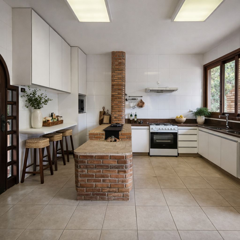 Cozinha com fogão a lenha