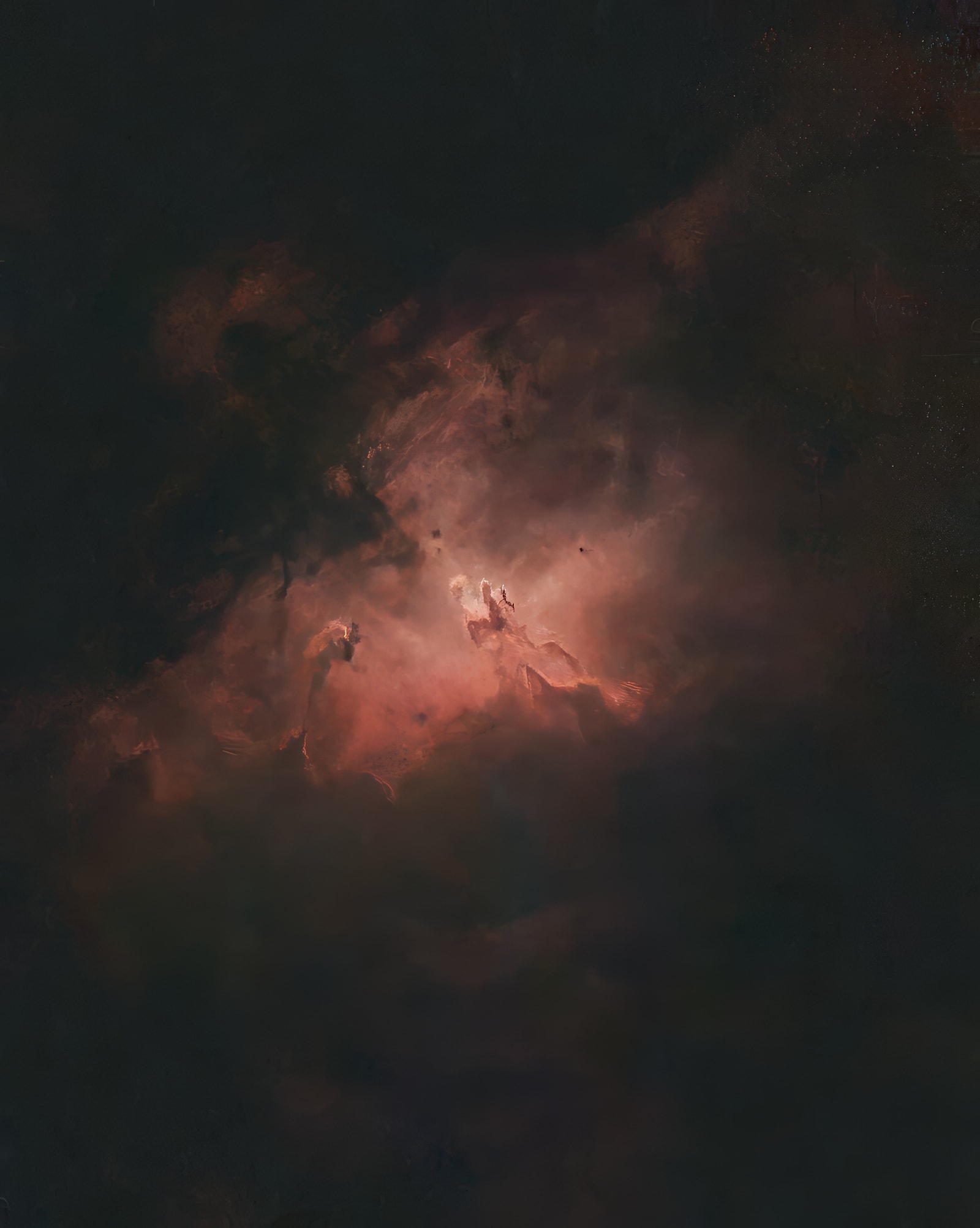 The Pillars of Creation: dark columns of gas and dust lit red and white at the heart of the Eagle Nebula