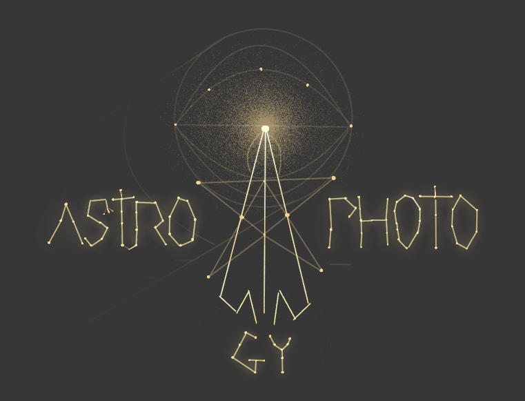 The AstroPhotosGY logo: the words Astro Photo GY drawn as gold constellation lines