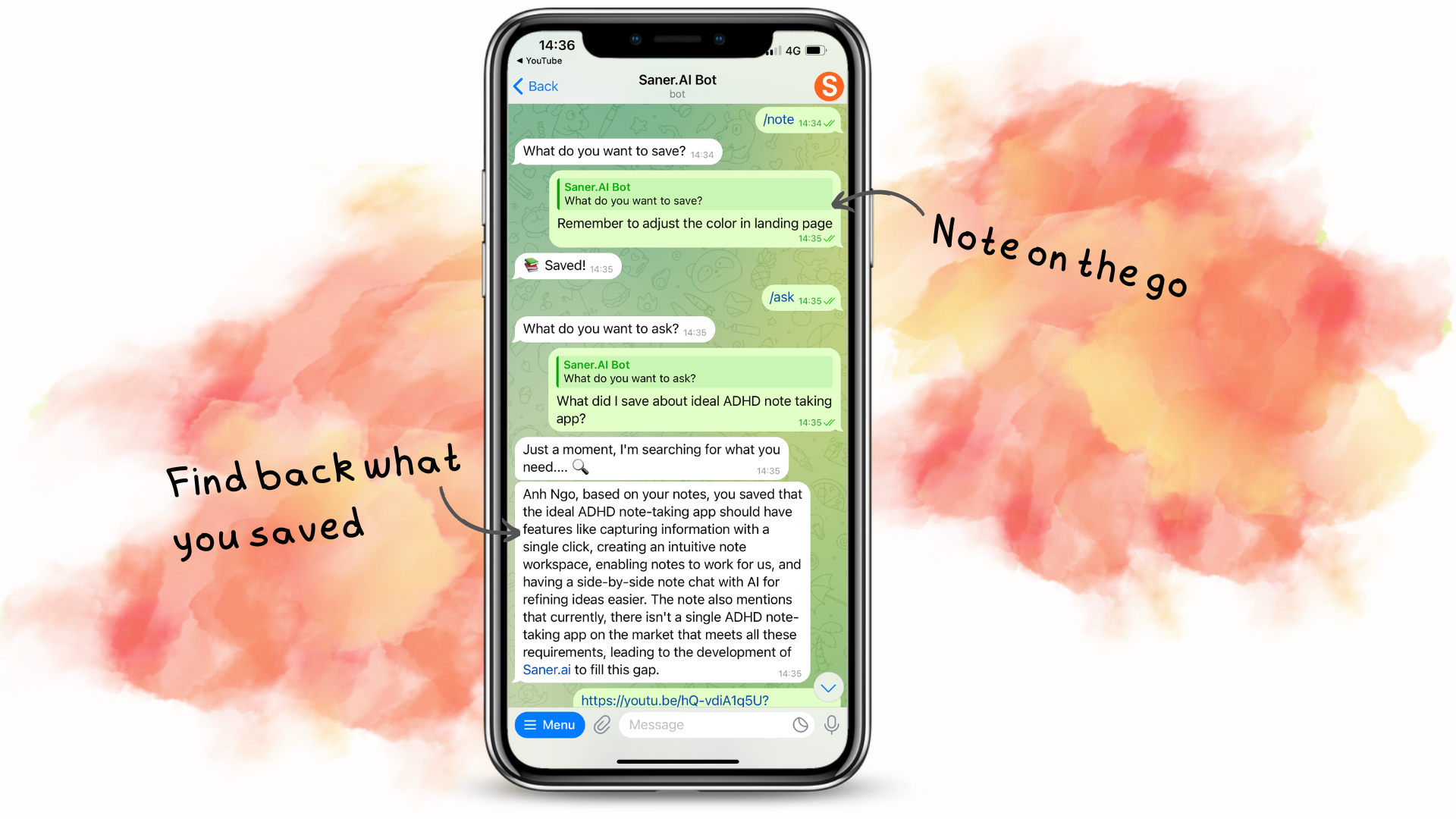 Telegram - AI Note taking app - ADHD note taking app