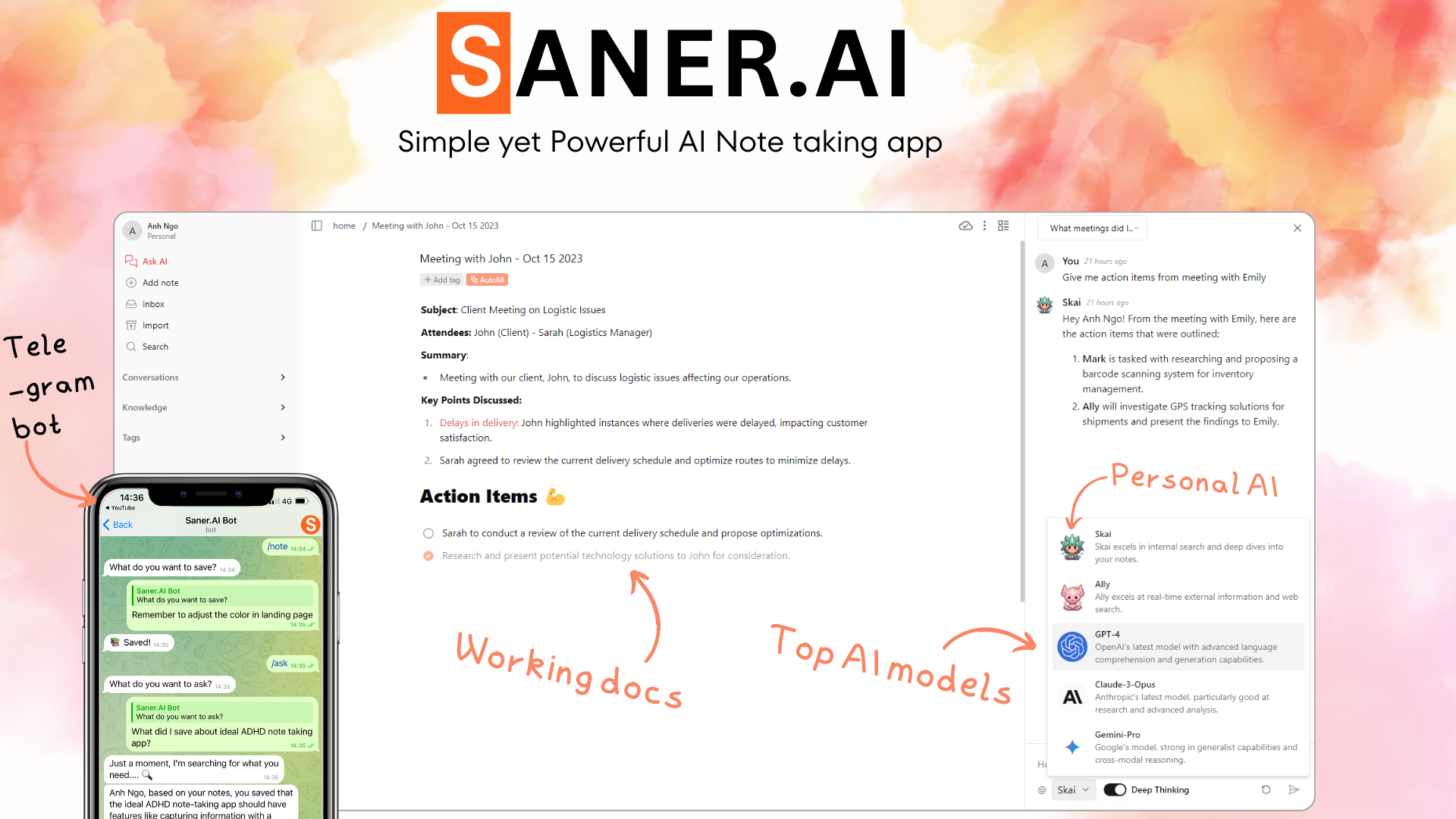 Saner.ai Organize meeting notes