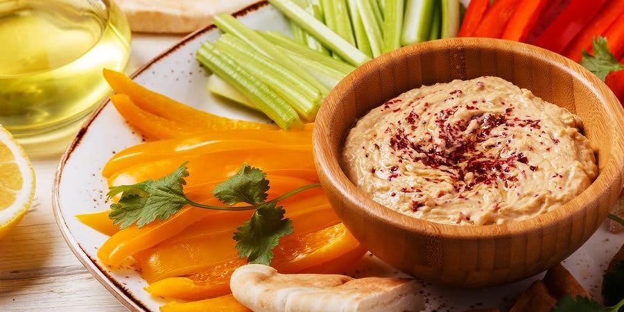 Vegan Asian-Style Carrot and Bell Pepper Sticks with Hummus