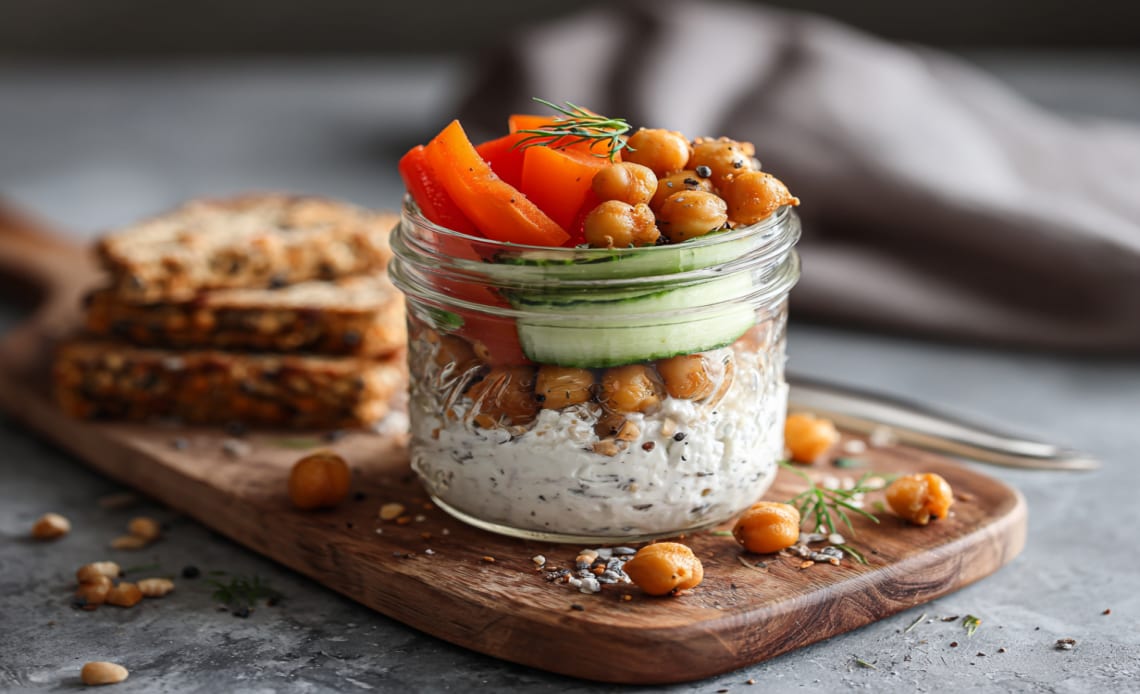 Everything Bagel Cottage Cheese Snack Jar with Bell Peppers & Chickpeas