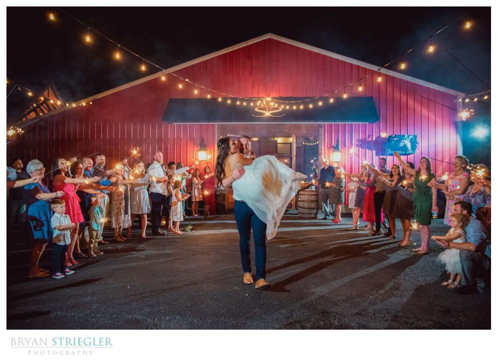 carrying bride during sparkler exit