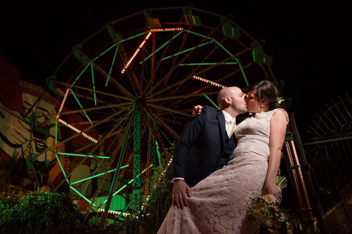 wedding photo with ferris wheel