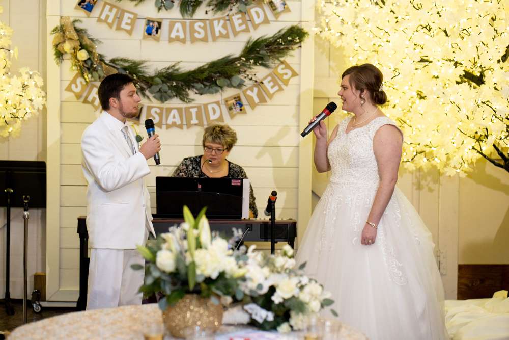 wedding couple singing together