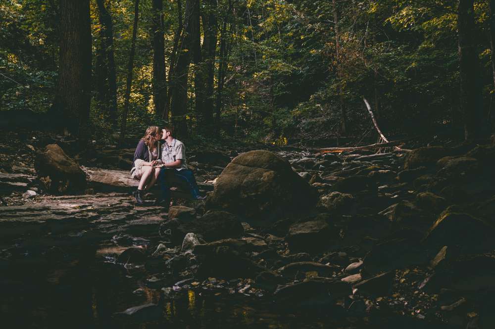 couple sitting near a creek