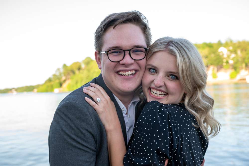 smiling with new engagement ring