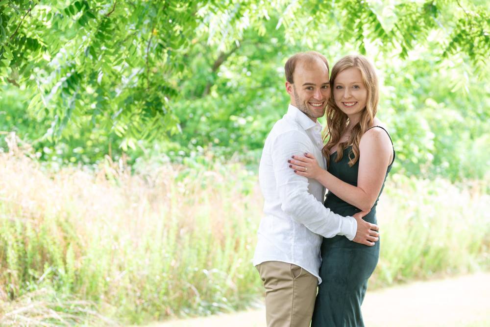 engagement photo under a tree