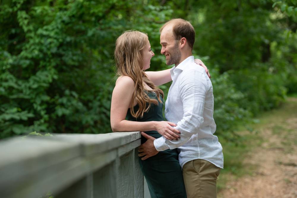 engagement photo on bridge