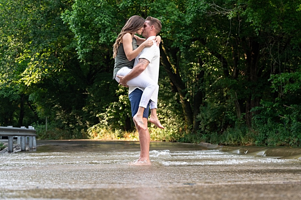 engagement photos with flooded creek