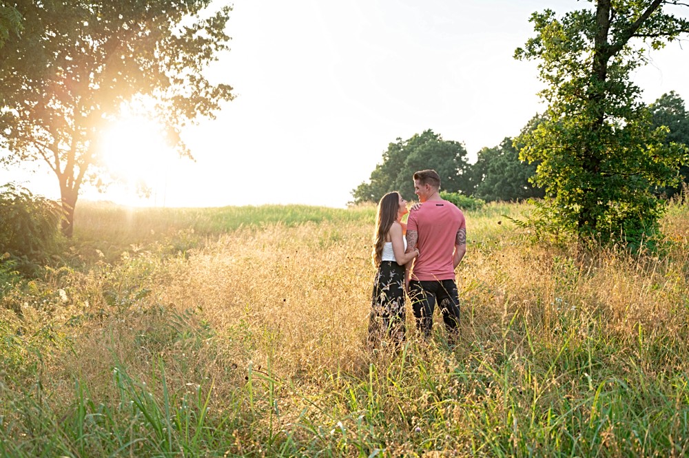 wide shot of field with sunset