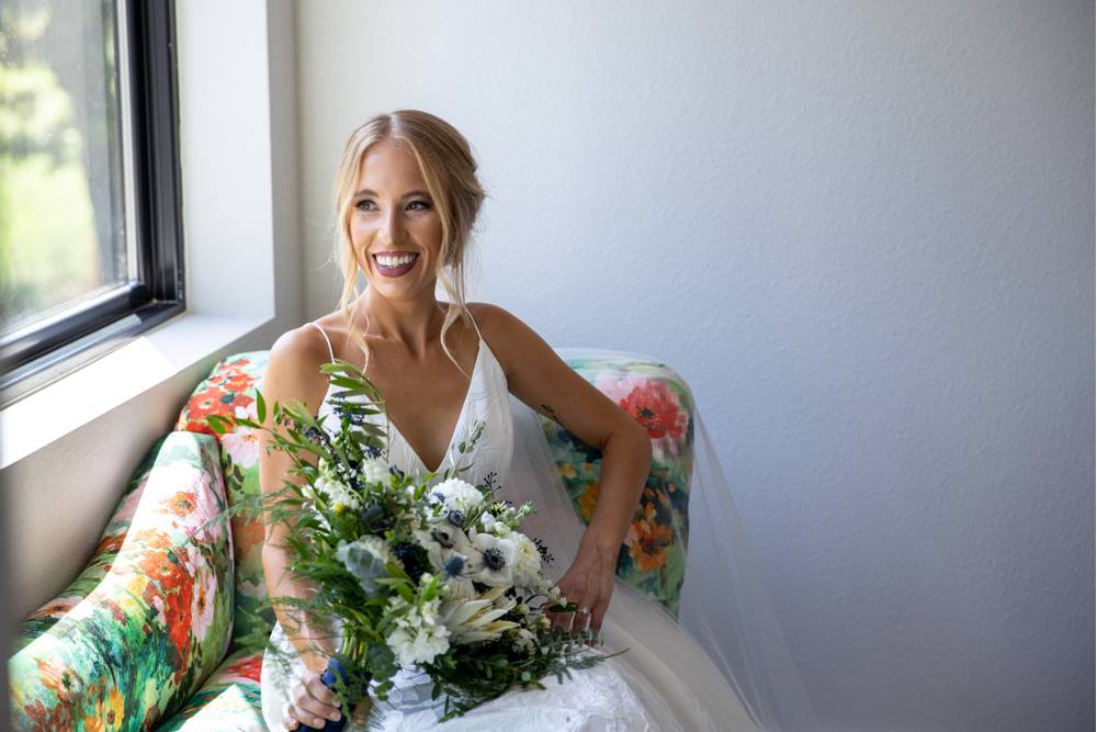 bride sitting on couch