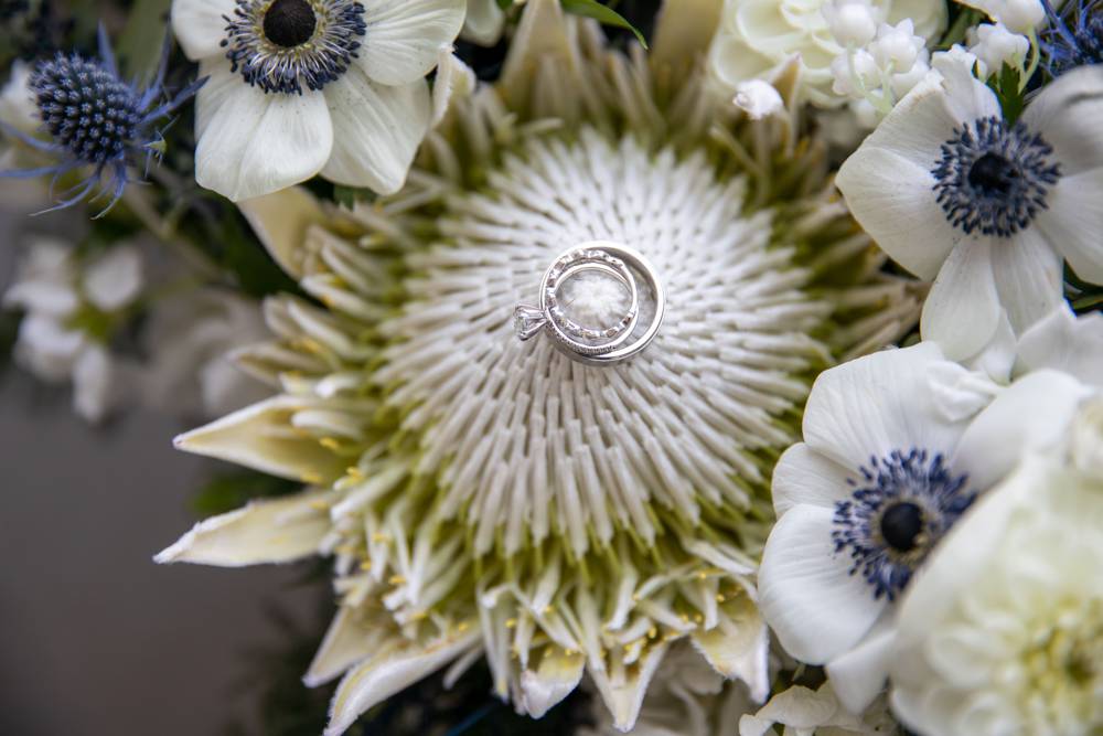wedding ring on bouqet