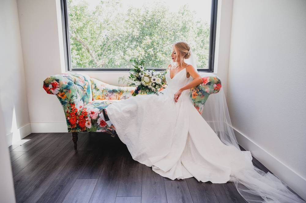bride relaxed on couch