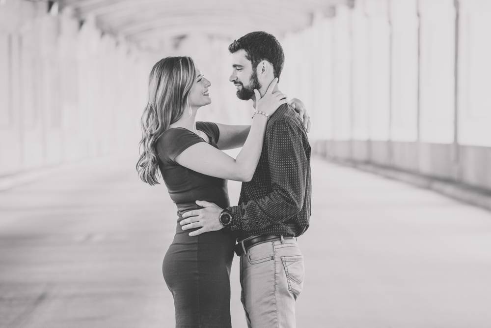 engaged couple in Kansas City at West Bottoms